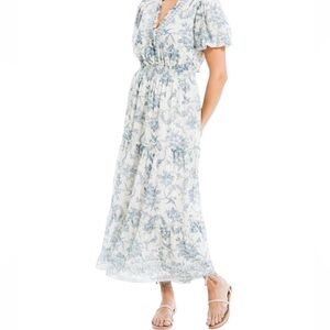 LEA 100% Cotton Floral Paisley Lace Inset Maxi Dress, White/Blue Size 2X NWT